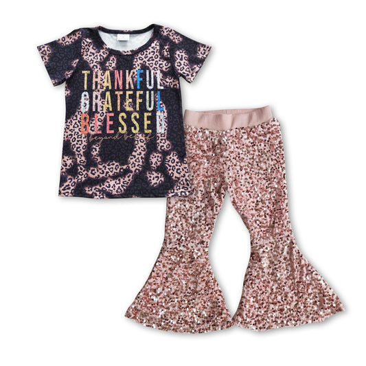 Thankful grateful blessed shirt sequin pants girls Thanksgiving clothing