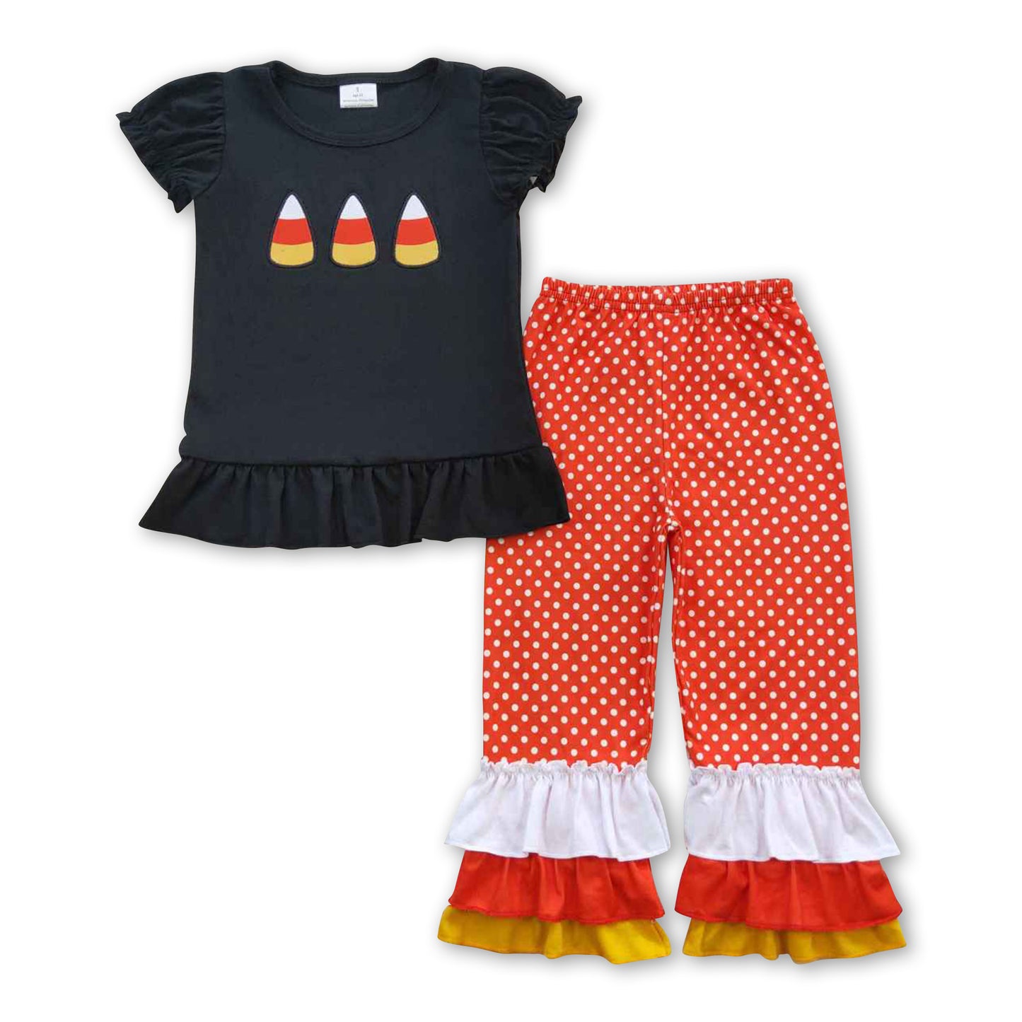 Candy corn black top ruffle pants girls Halloween clothes