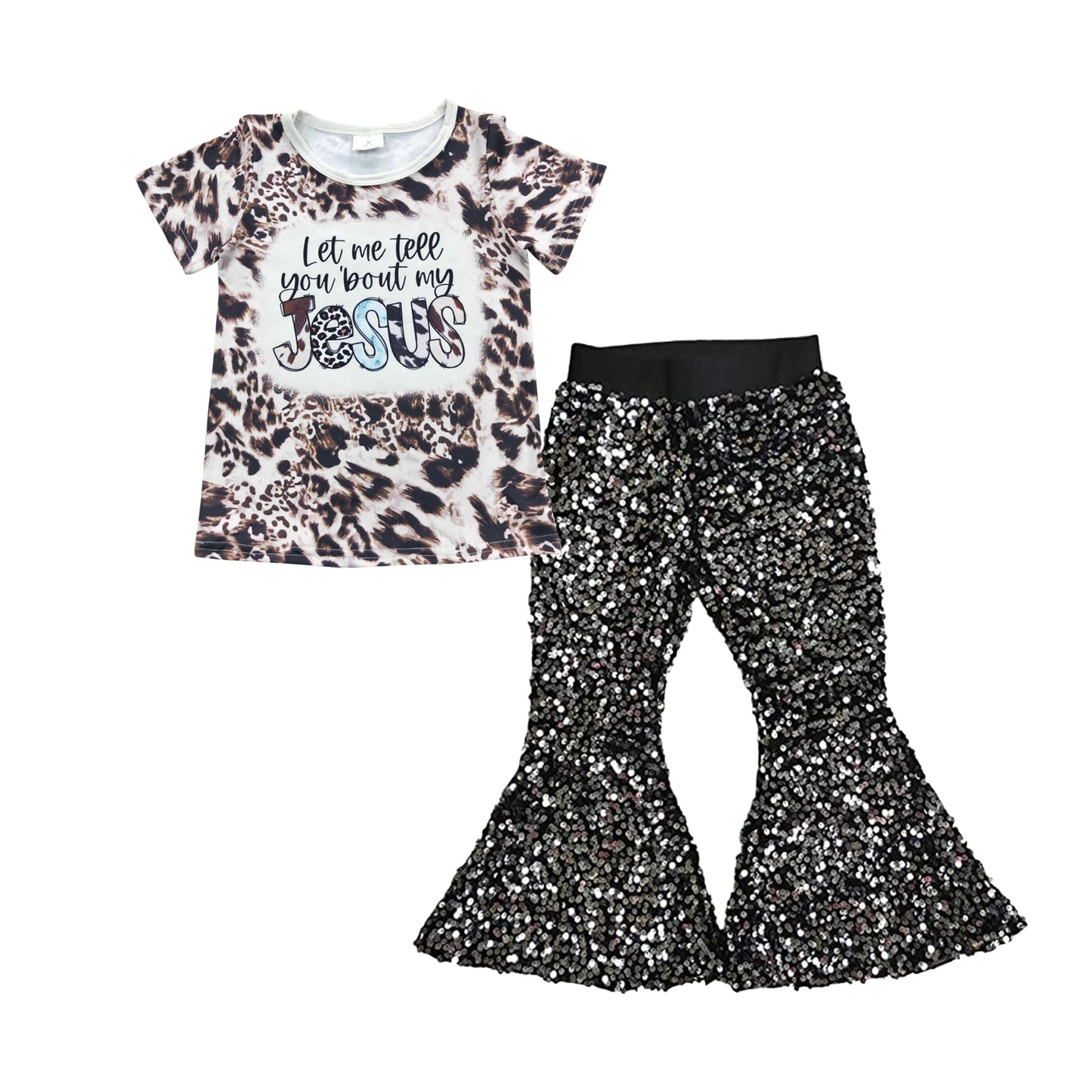 Tell me 'bout jesus shirt black sequin pants girls outfits