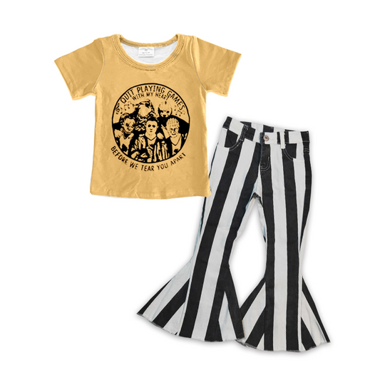 Yellow top black stripe pants girls Halloween clothing