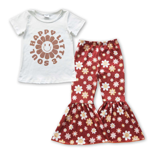 Happy little soul top floral bell bottom pants girls clothing set