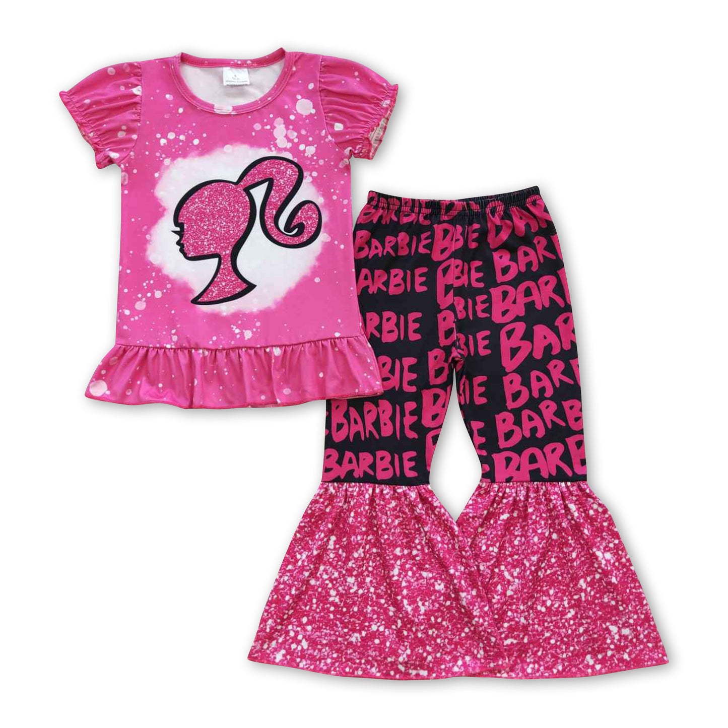 Hot pink bleached top bell bottom pants party girls clothes