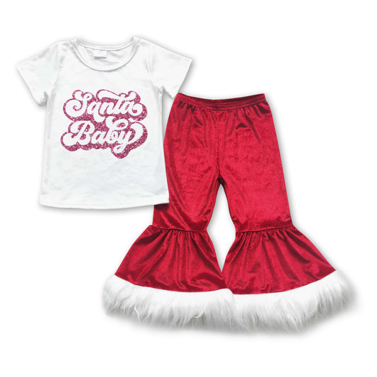 Santa baby top velvet bell bottom pants girls Christmas outfits