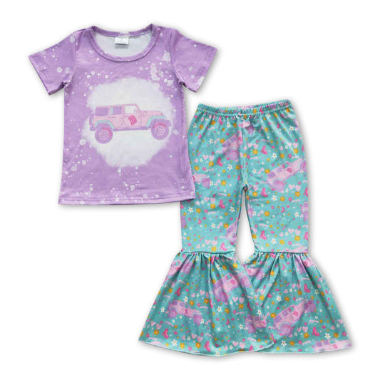 Lavender car top bell bottom pants party girls  outfits