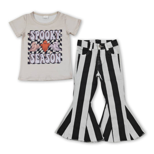 Spooky season ghost top stripe jeans girls Halloween clothes