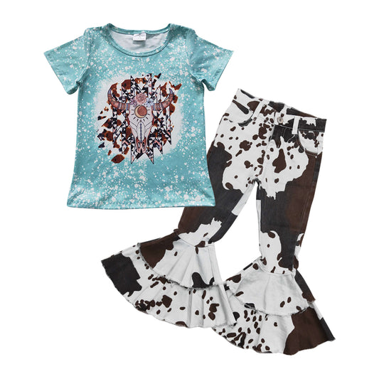 Bull skull bleached top cow print jeans girls clothes