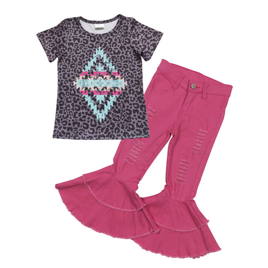 Leopard top hot pink jeans girls clothes