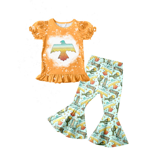 Bird bleached top cactus boots girls clothing set