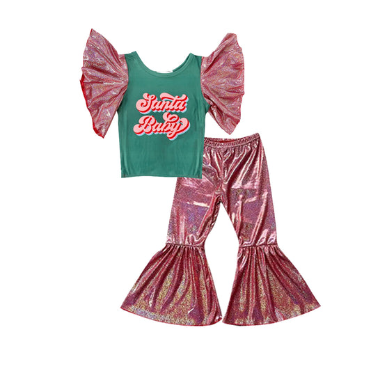 Santa baby top pink shinny pants girls Christmas clothes