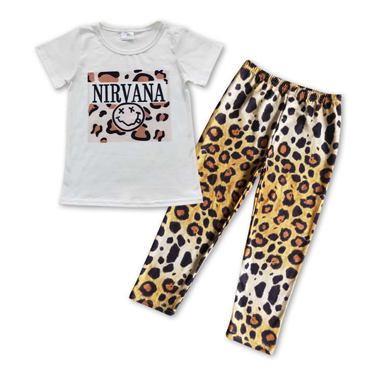 Short sleeves leopard shirt leggings girls clothes