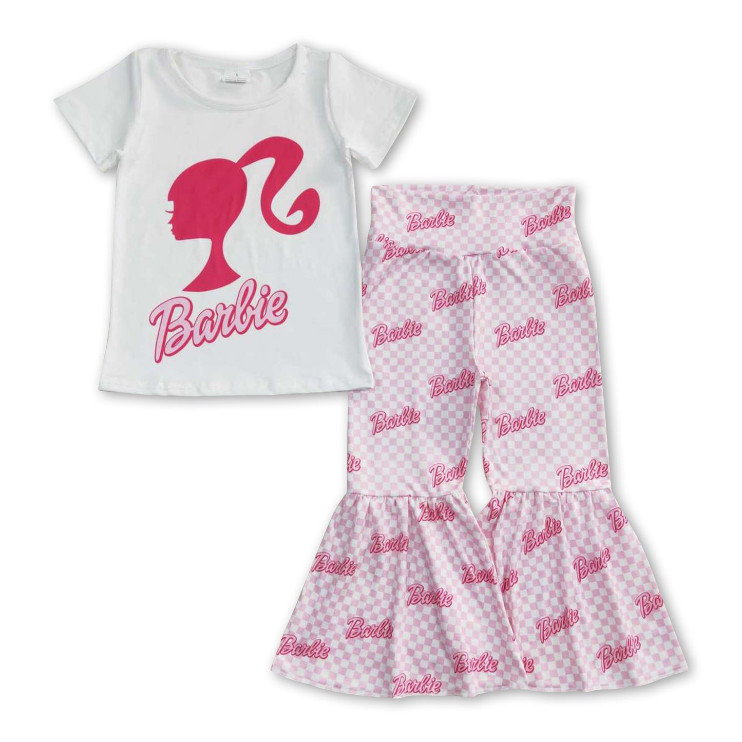 White shirt pink plaid party girls clothing set