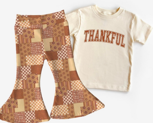 Thankful top patchwork pants girls Thanksgiving outfits