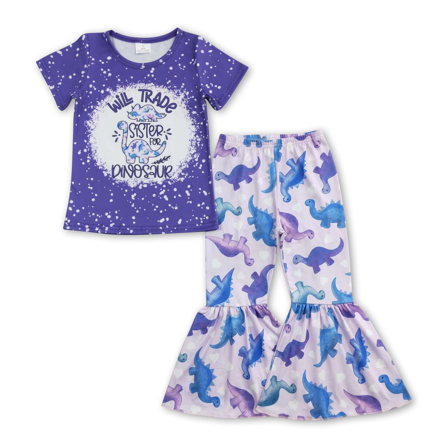 Dinosaur bleached purple top pants girls clothes