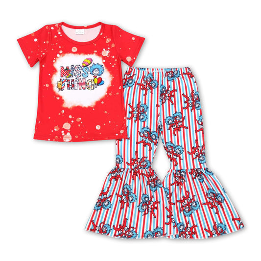 Cat balloon top bell bottom pants girls clothing set