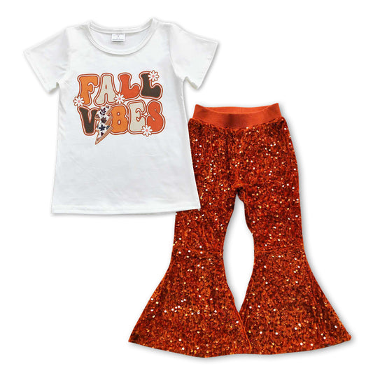 Fall vibes shirt sequin pants girls clothing set