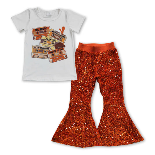 Cactus tapes shirt sequin pants girls clothing set