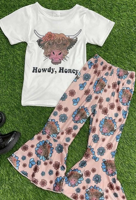 Howdy honey highland cow kids girls western outfits