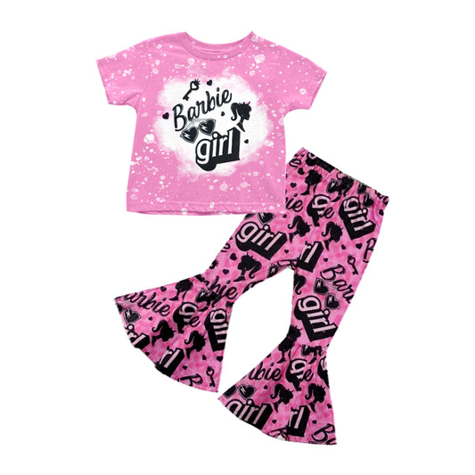 Pink bleached top bell bottom pants party girls outfits