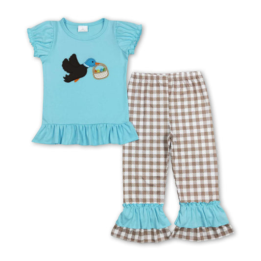 Duck eggs top plaid pants girls easter outfits