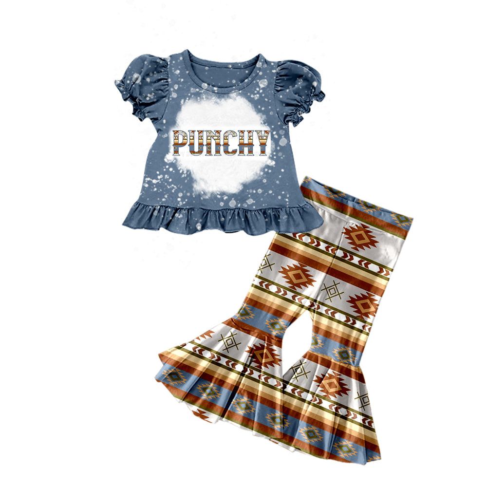 Bleached punchy top aztec pants girls clothing set