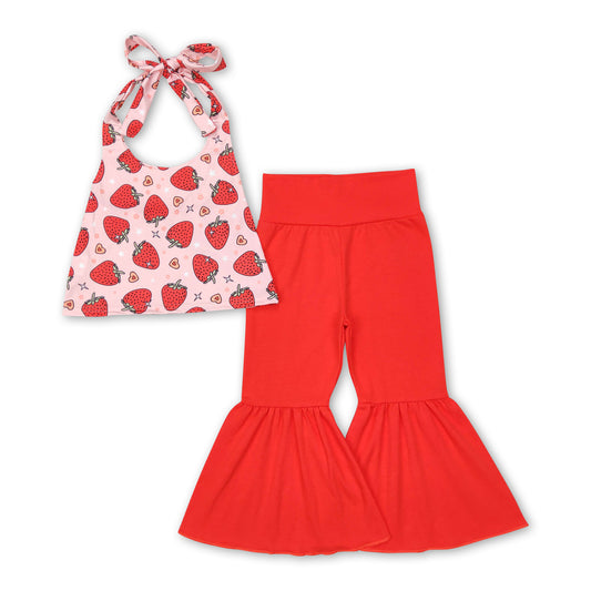 Strawberry heart halter top bell bottom pants girls outfits