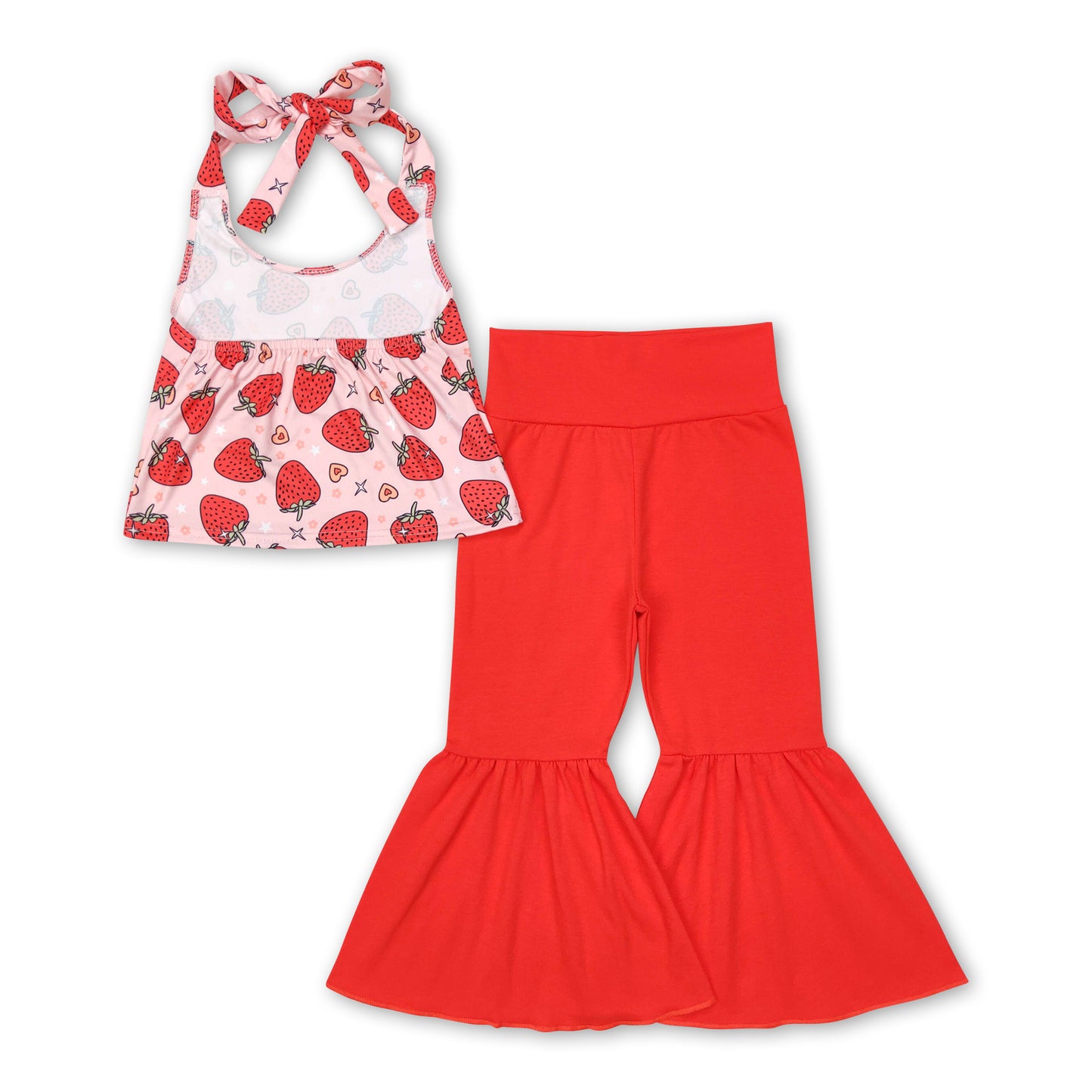 Strawberry heart halter top bell bottom pants girls outfits