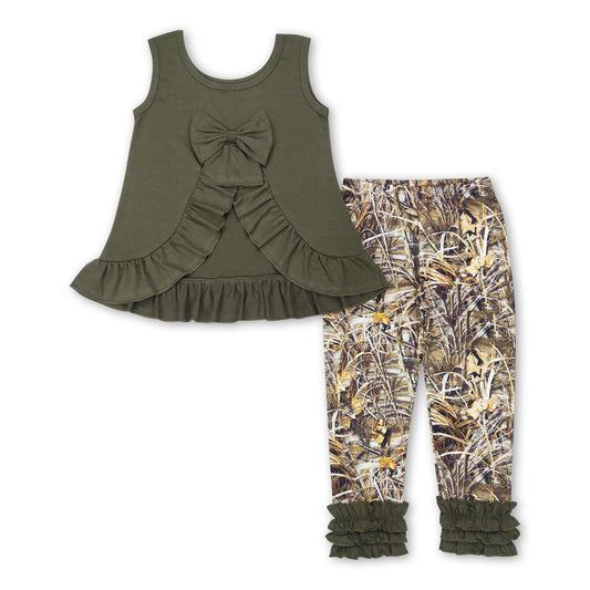 Olive backless bow top camo leggings girls clothes