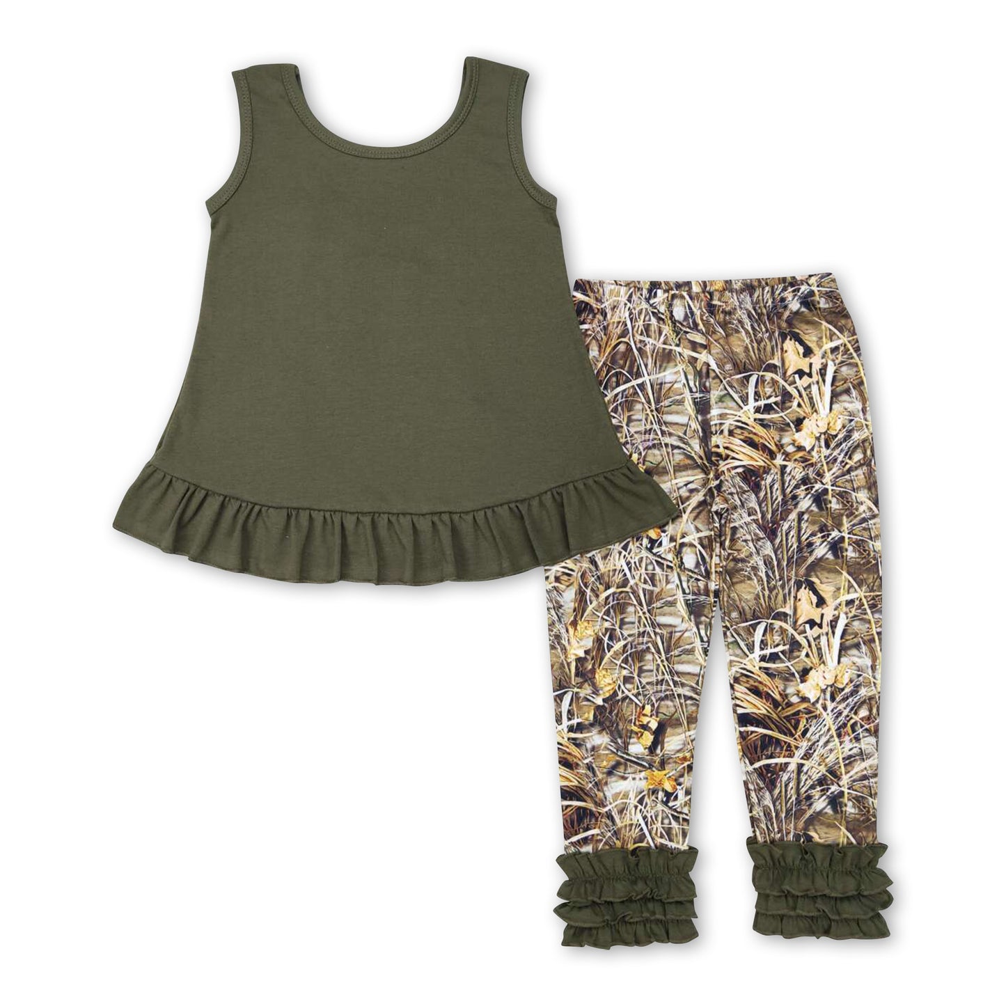 Olive backless bow top camo leggings girls clothes