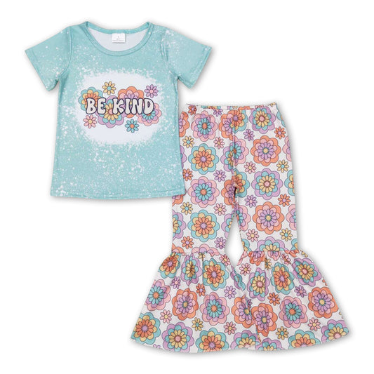 Be kind floral top bell bottom pants girls clothing set