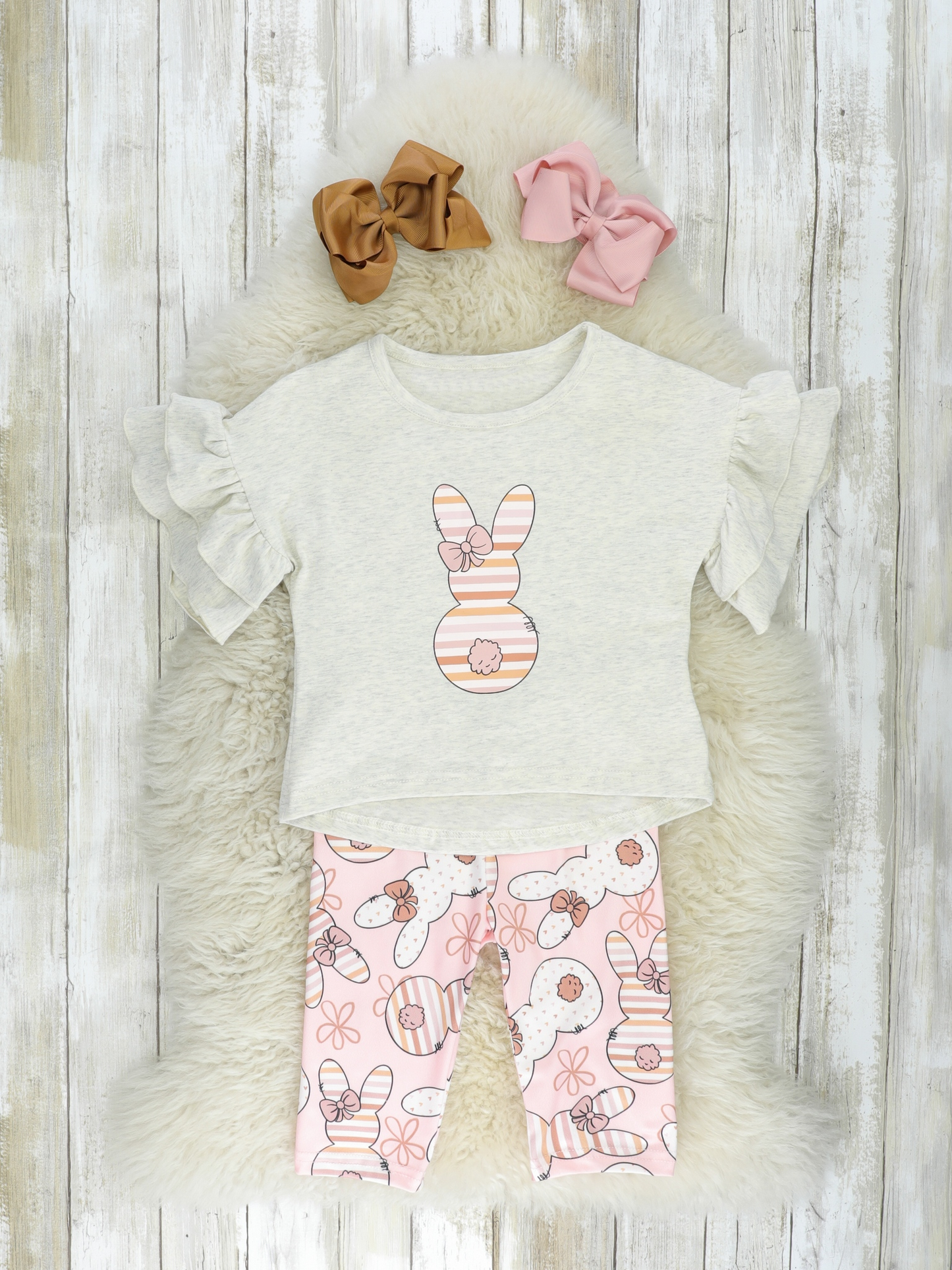 Bunny ruffle top leggings kids girls easter outfits