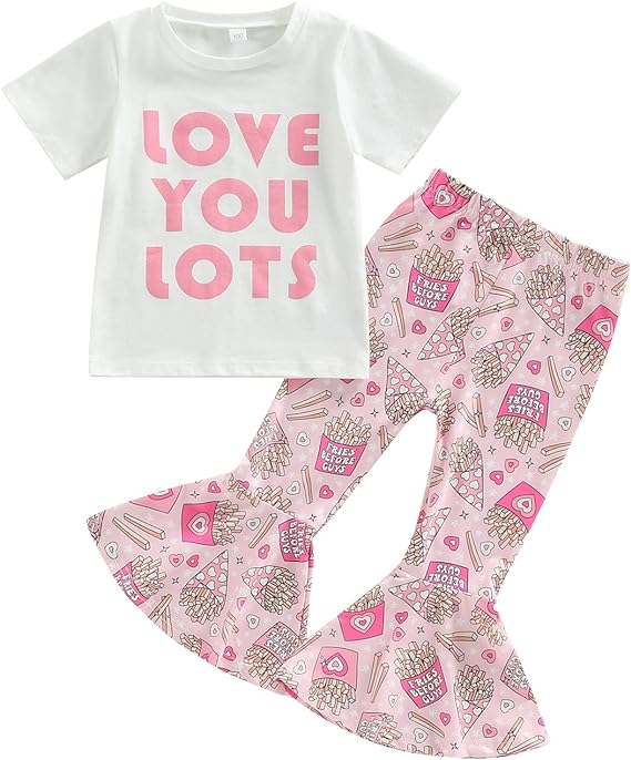 Love you lots fries bell bottom pants girls valentine's outfits