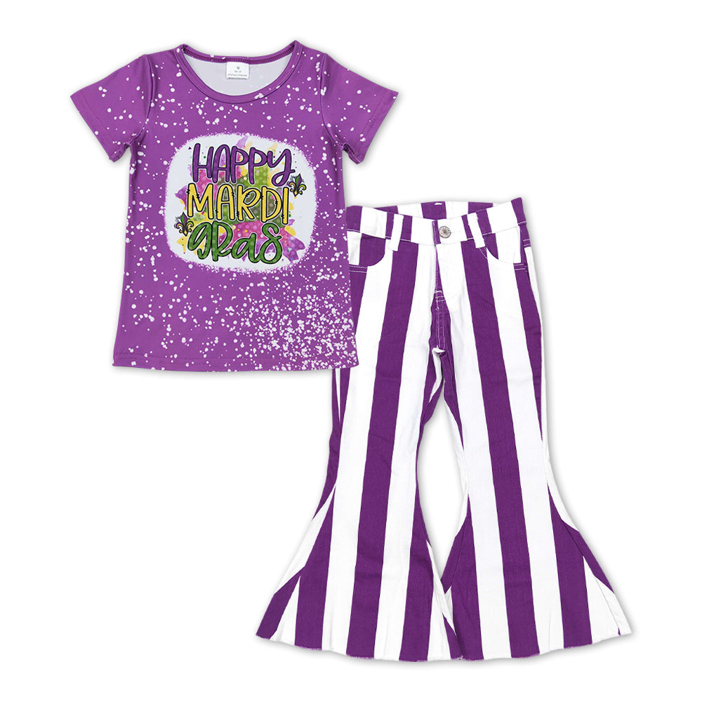 Happy mardi gras top purple stripe jeans girls clothes