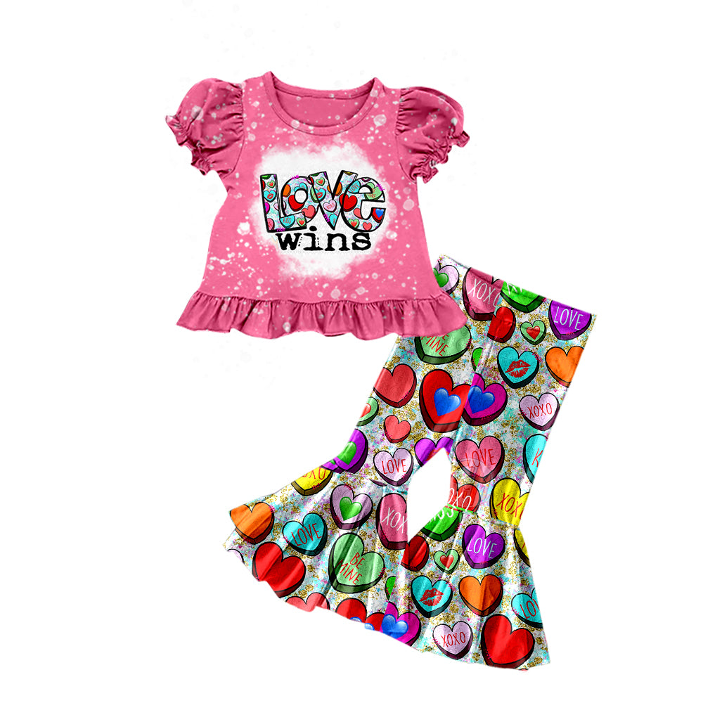 Love top heart bell bottom pants girls valentines outfits