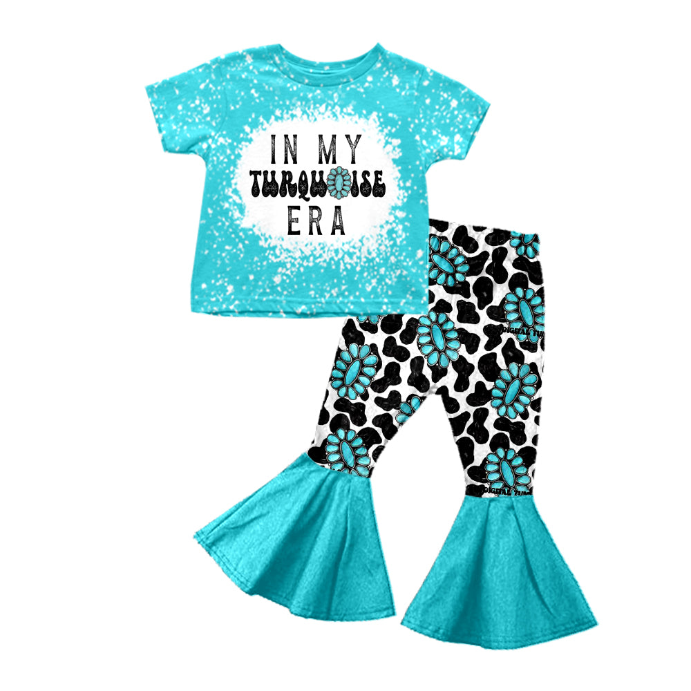 Turquoise bleached top cow pants girls clothing set