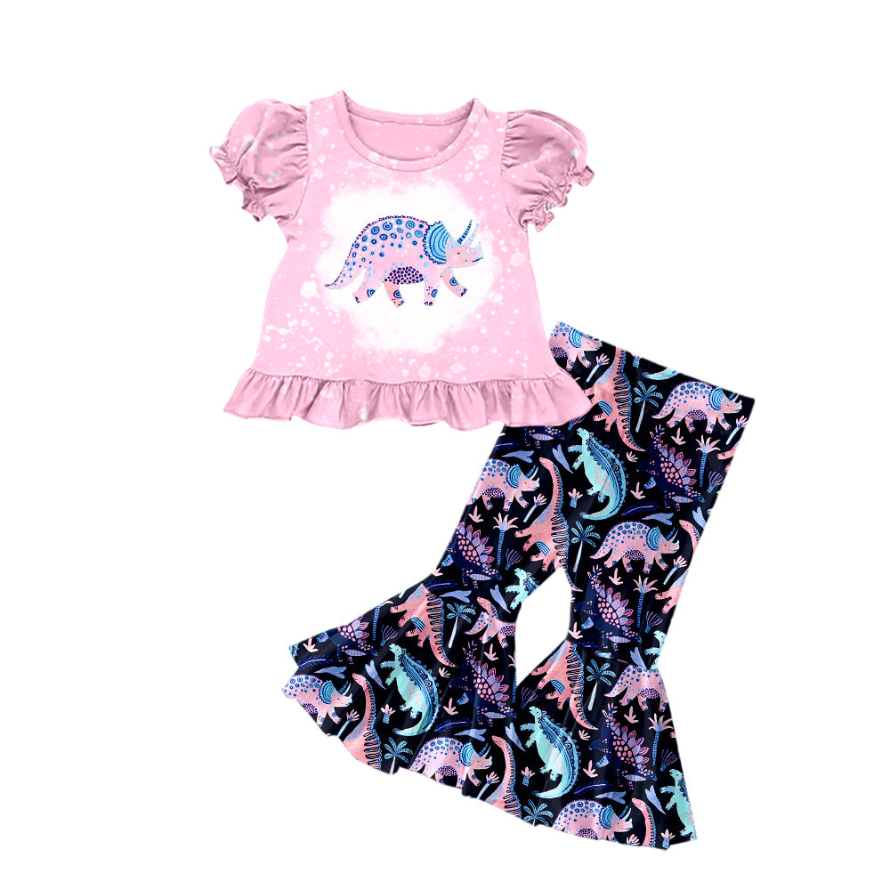 Pink dinosaur top pants kids girls clothes