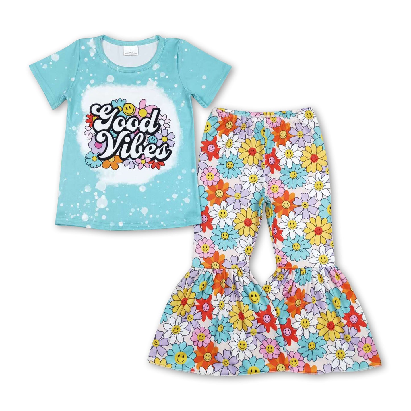 Good vibes flower top bell bottom pants girls clothes