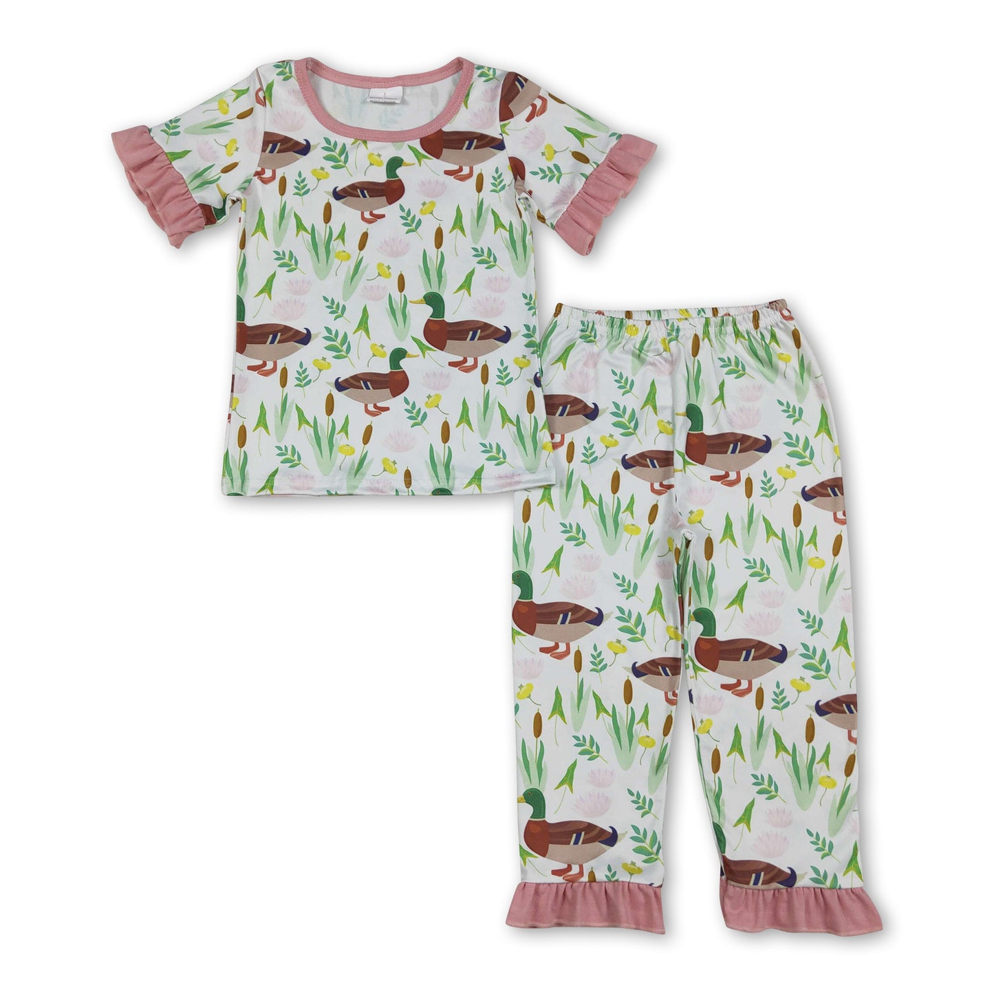 Pink short sleeves duck baby girls pajamas