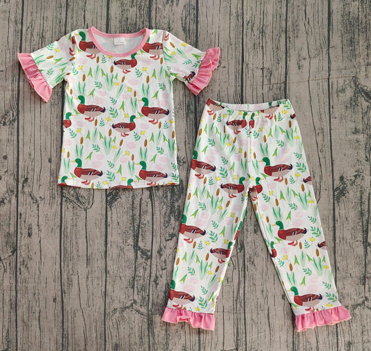 Pink short sleeves duck baby girls pajamas