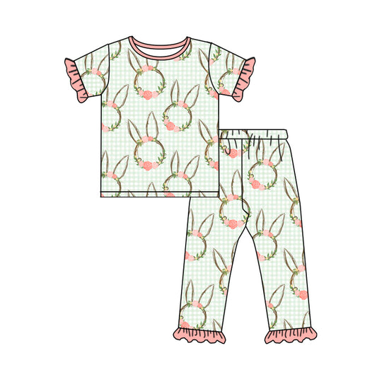 Ruffle plaid bunny floral baby girls easter pajamas
