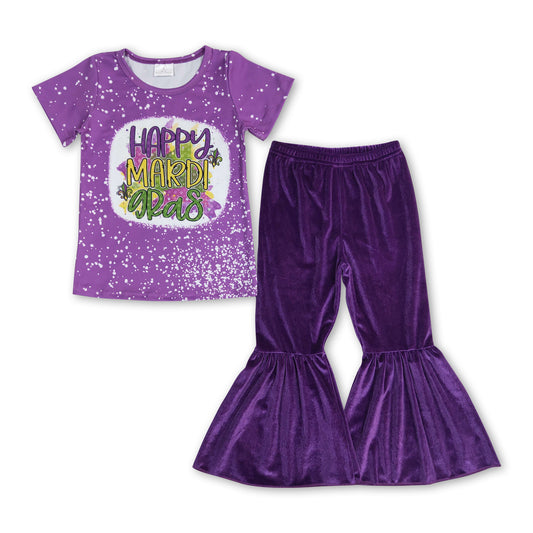 Happy mardi gras top purple velvet pants girls clothing