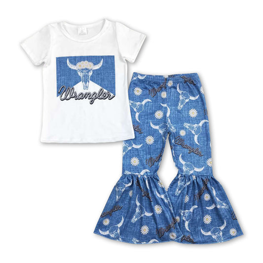 Daisy bull skull top bell bottom pants girls clothes