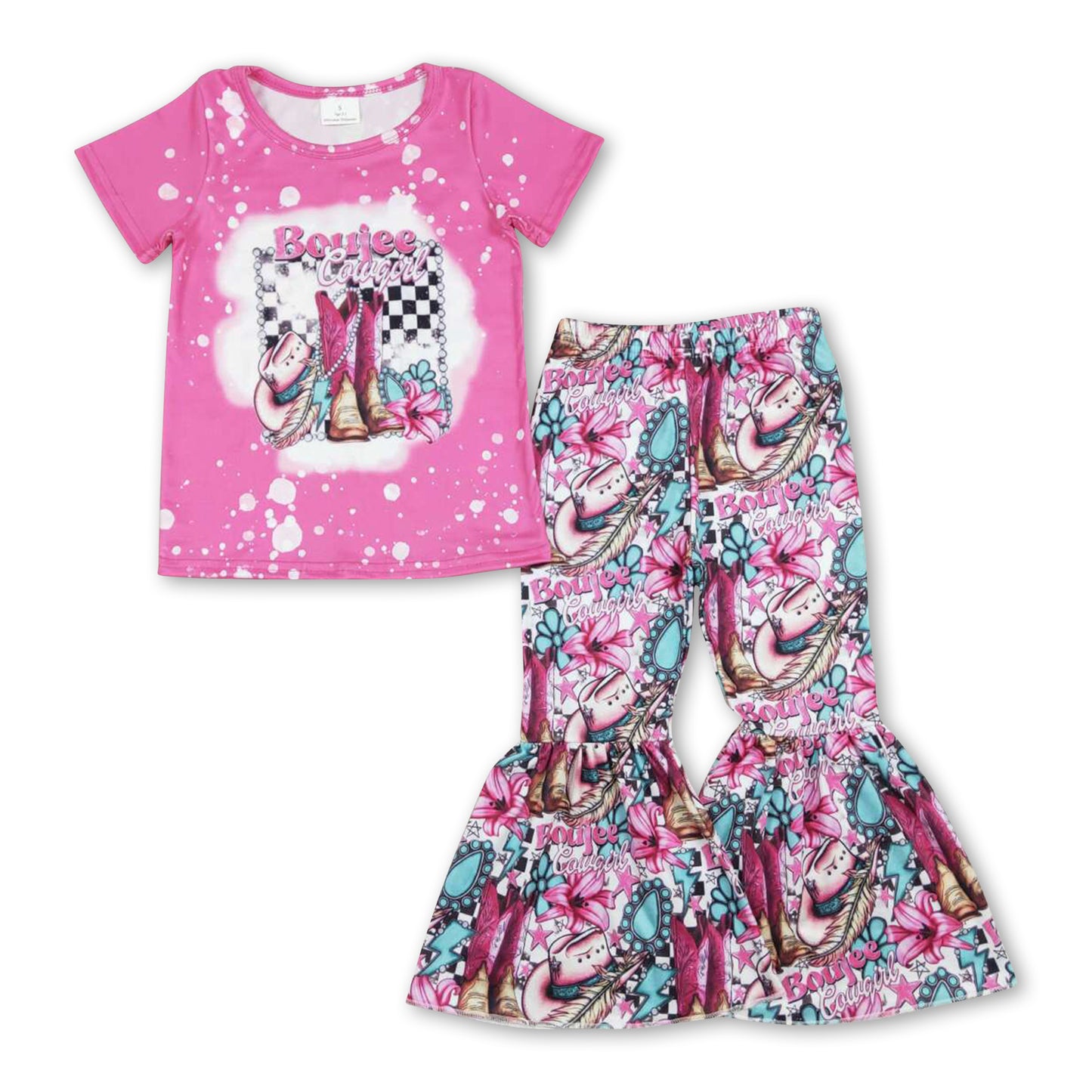 Hot pink cowgirl boots hat top pants kids outfits