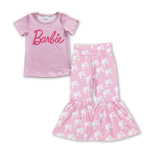 Pink top bell bottom pants party girls clothing