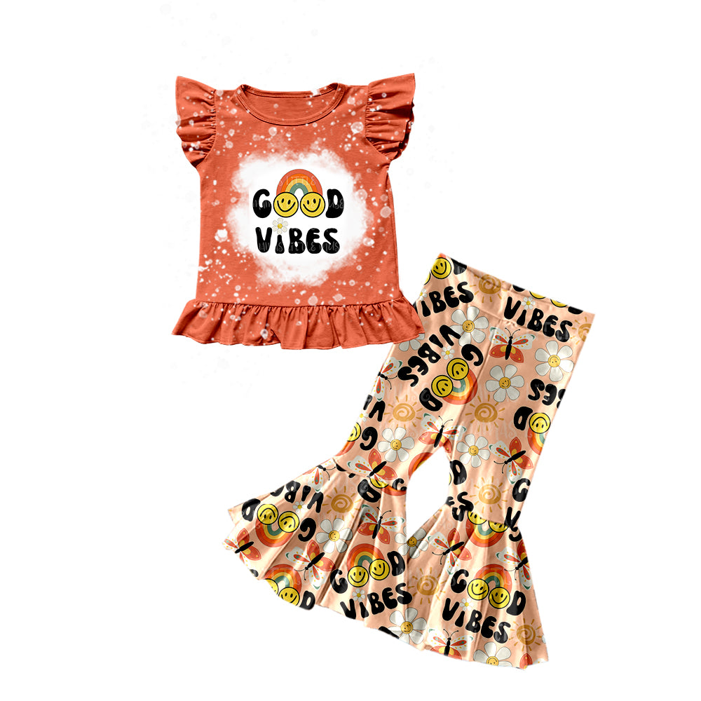 Good vibes top rainbow smile floral pants girls clothes