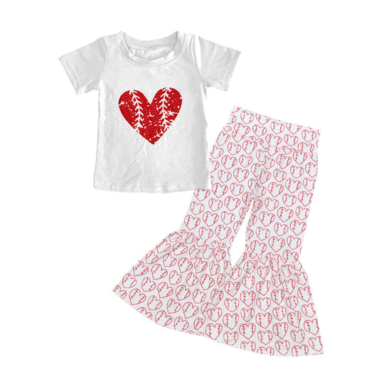 White heart baseball top bell bottom pants girls clothes