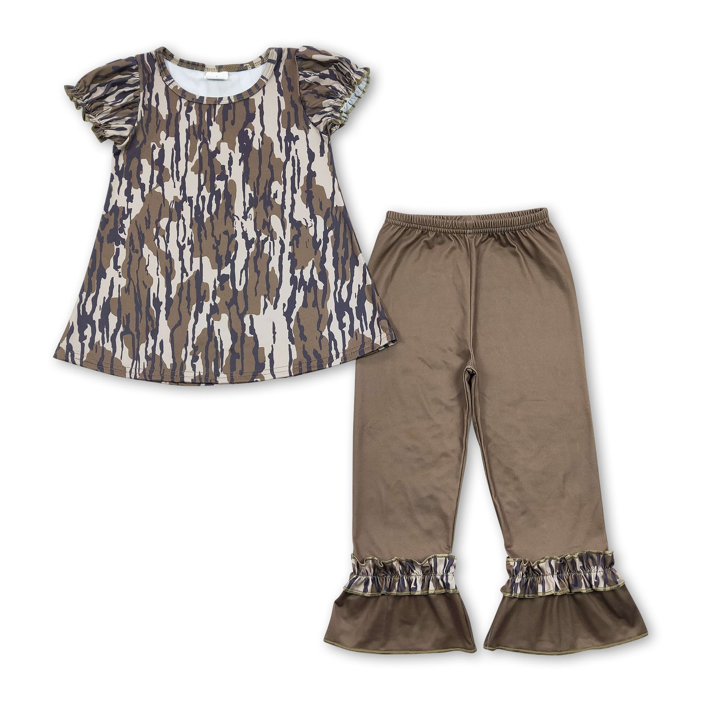 Olive camo tunic ruffle pants girls clothing set