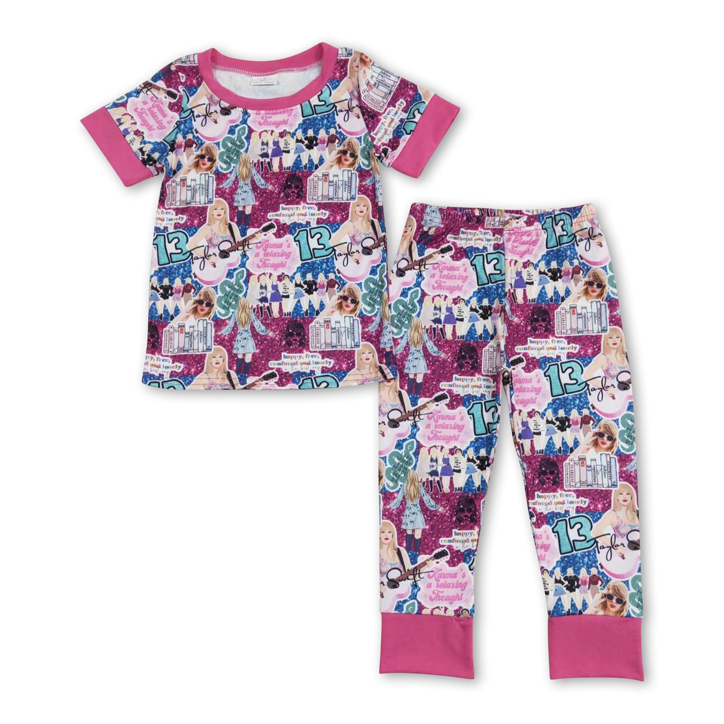 Short sleeves guitar singer ears girls pajamas