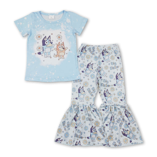 Big sister floral dog top pants girls clothing