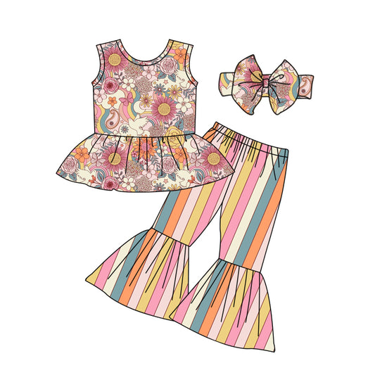 Rainbow floral peplum stripe pants kids girls clothes