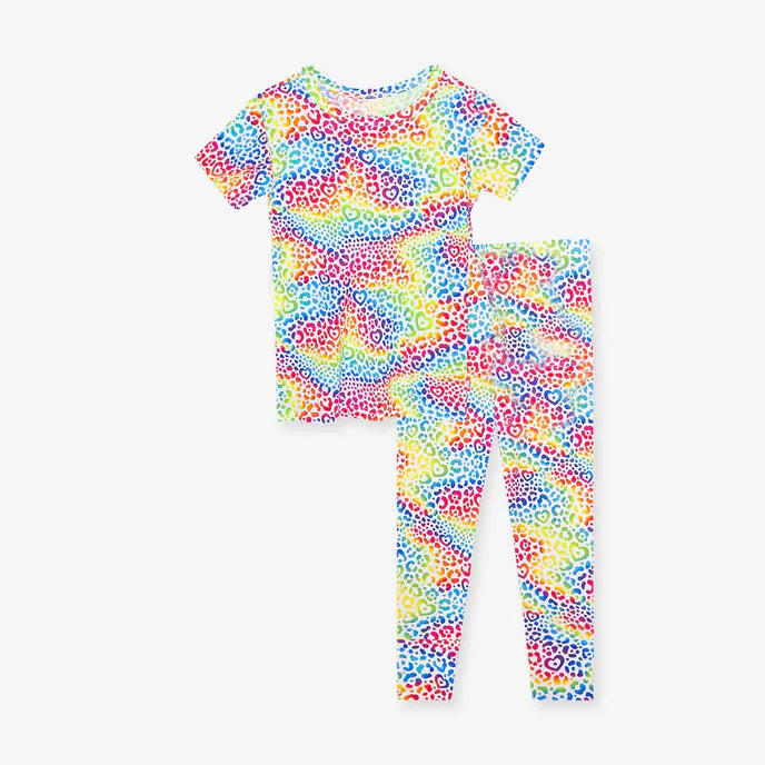 Short sleeves colorful leopard kids girls pajamas